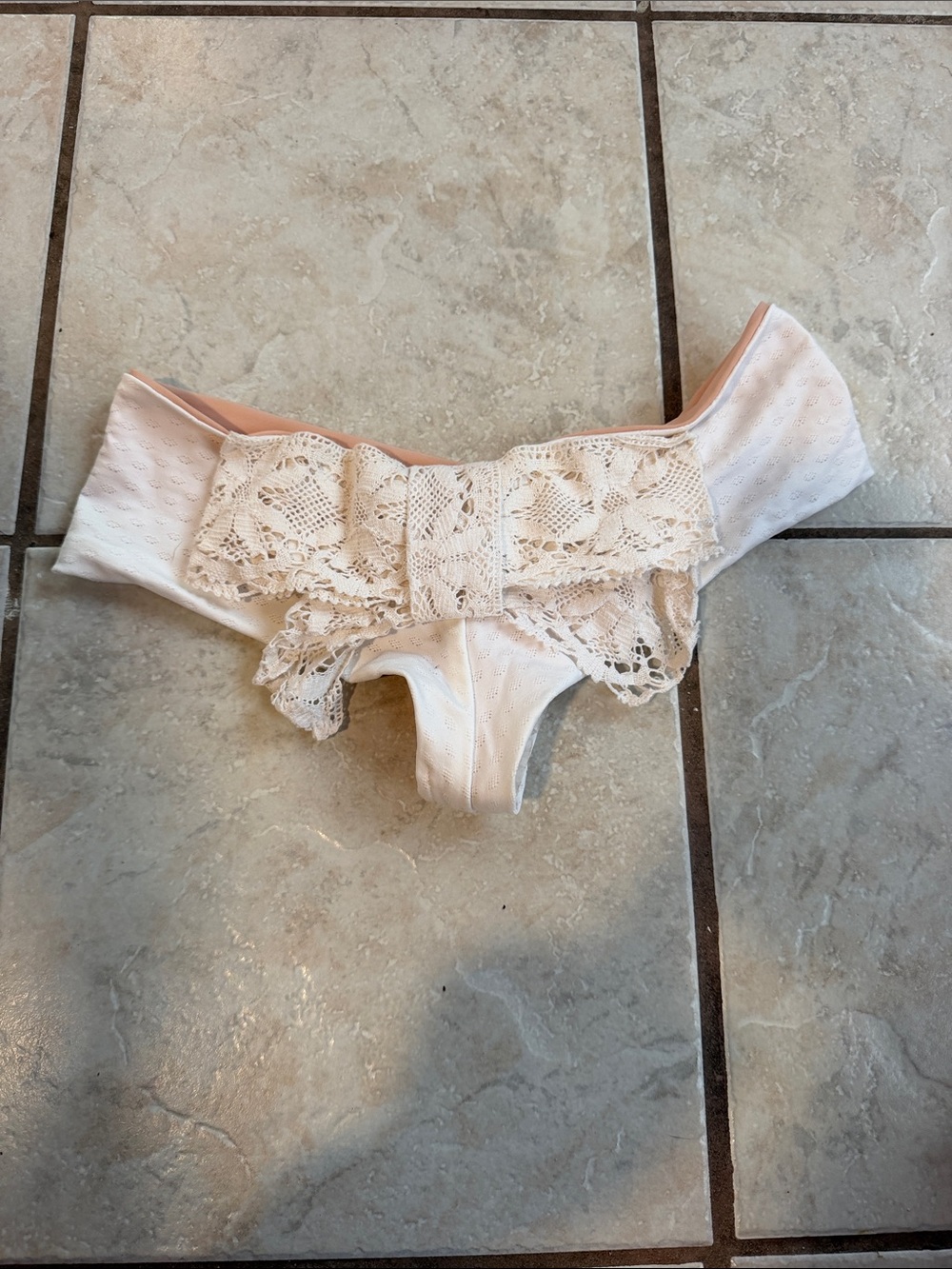 Lolli Cream Lace Bikini Bottoms with Pink Trim Accent